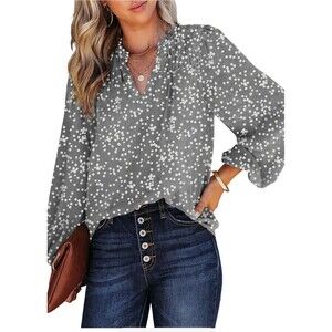 New Dokotoo Size Med Gray V Neck Alicia Floral Print Smocked Long Sleeve Boho